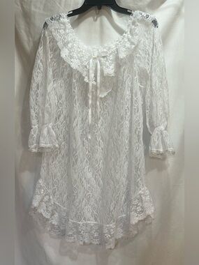 White Lace night wear with Ribbon Tie